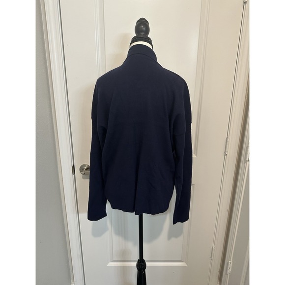 Cyrus Navy Soft Sweater Blazer Cardigan L Button Front Knit Workwear Minimalist - Picture 2 of 4